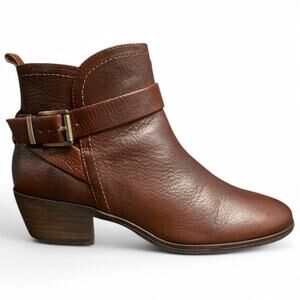 Vince Camuto Peamer Cognac Burnished Leather Ankle Boots Size 7